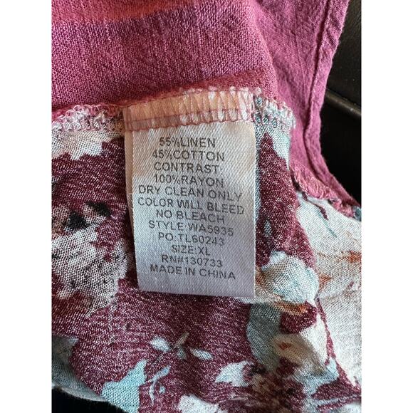 UMGEE + Dress Womens XL Pink Shift Linen Patchwork Sleeves Lagenlook Hippie Boho - Picture 7 of 7